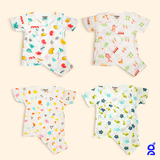 Organic Muslin Sleepsuit Pack of 4 (Half Sleeve)