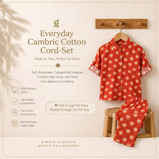 Vastra Cambric Cotton Play to Sleep Cord-Set Red hearts