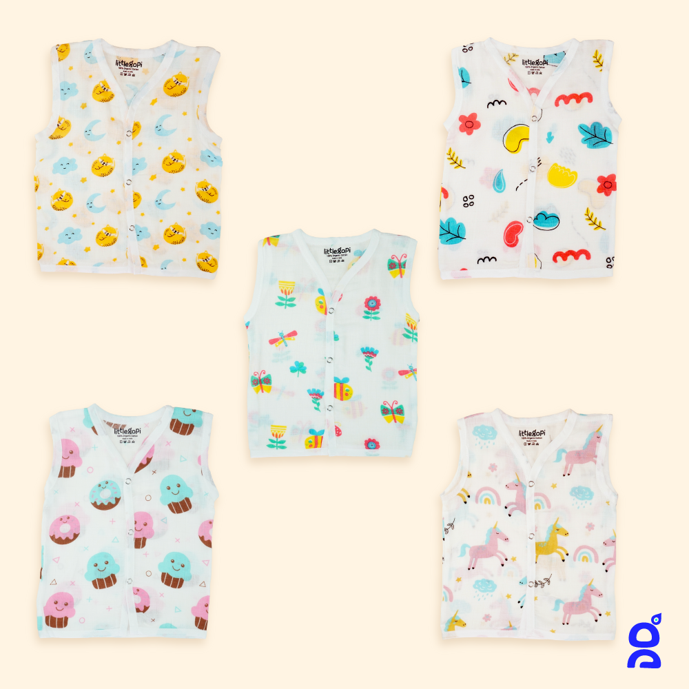 Muslin Cotton Button Jabla (Pack of 5)