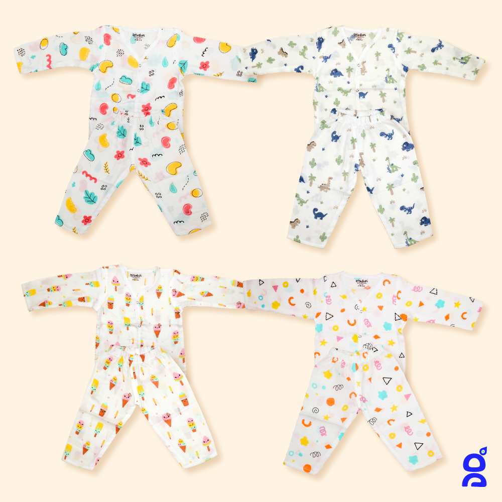 Organic Muslin Sleepsuit Pack of 4 (Full Sleeve)