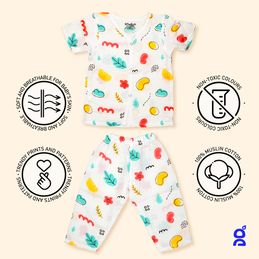 Organic Muslin Sleepsuit Pack of 4 (Half Sleeve)