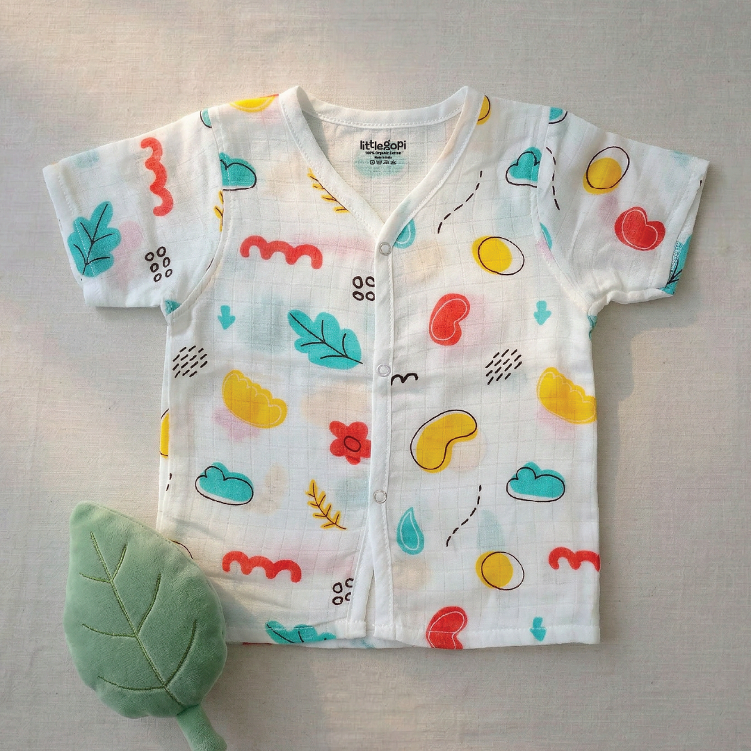 Vastra Organic Coloured Half Sleeve Muslin 2 sets Pyjamas (peanut and penguin print)