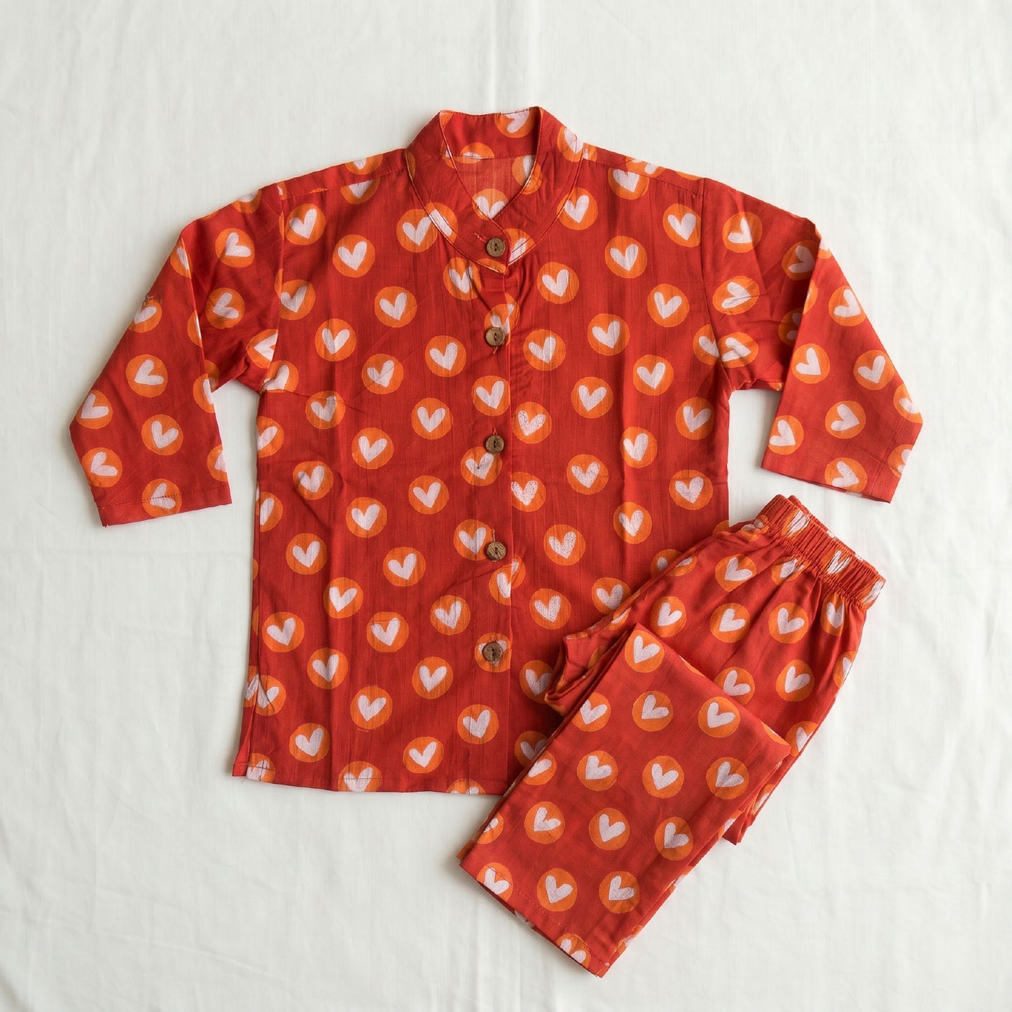 Vastra Cambric Cotton Play to Sleep Cord-Set Red hearts