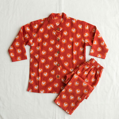 Vastra Cambric Cotton Play to Sleep Cord-Set Red hearts
