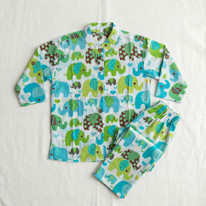 Vastra Cambric Cotton Play to Sleep Cord-Set Blue Elephant