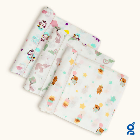 Muslin Cotton Swaddles Wrap For Newborn Baby (Pack of 3)