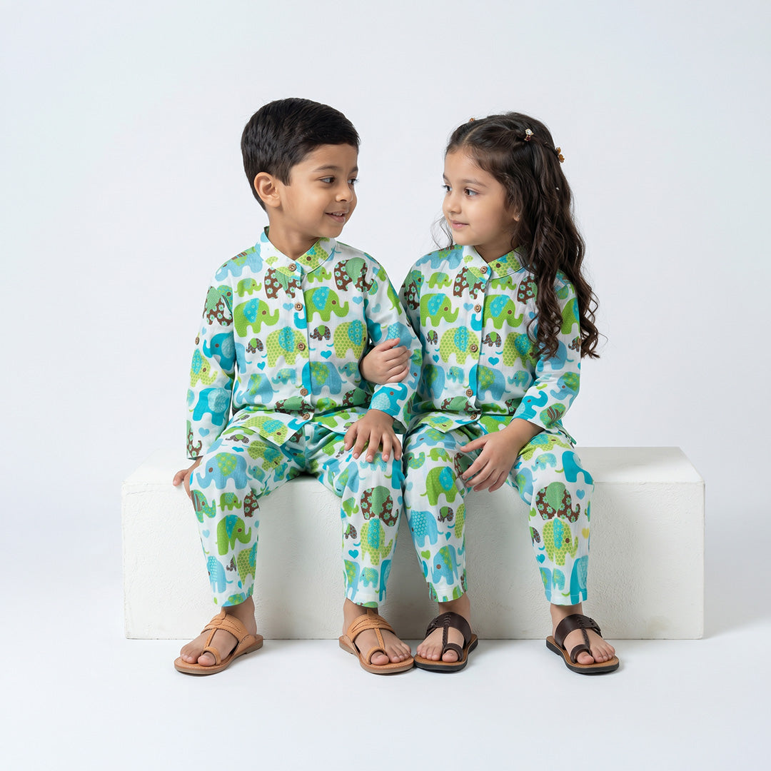 Vastra Cambric Cotton Play to Sleep Cord-Set Blue Elephant