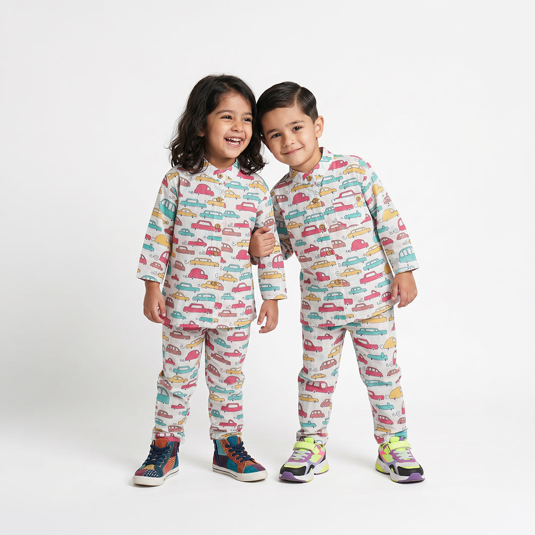 Vastra Cambric Cotton Play to Sleep Cord-Set Cars