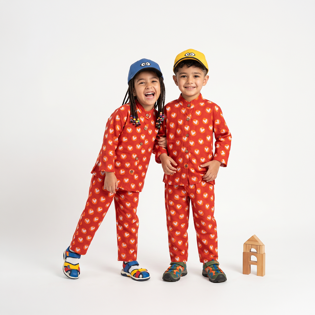 Vastra Cambric Cotton Play to Sleep Cord-Set Red hearts