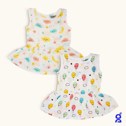 Muslin Cotton Frocks For Baby Girl (Pack Of 2)