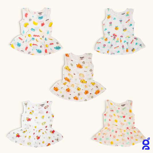 Muslin Cotton Frocks For Baby Girl (Pack Of 5)