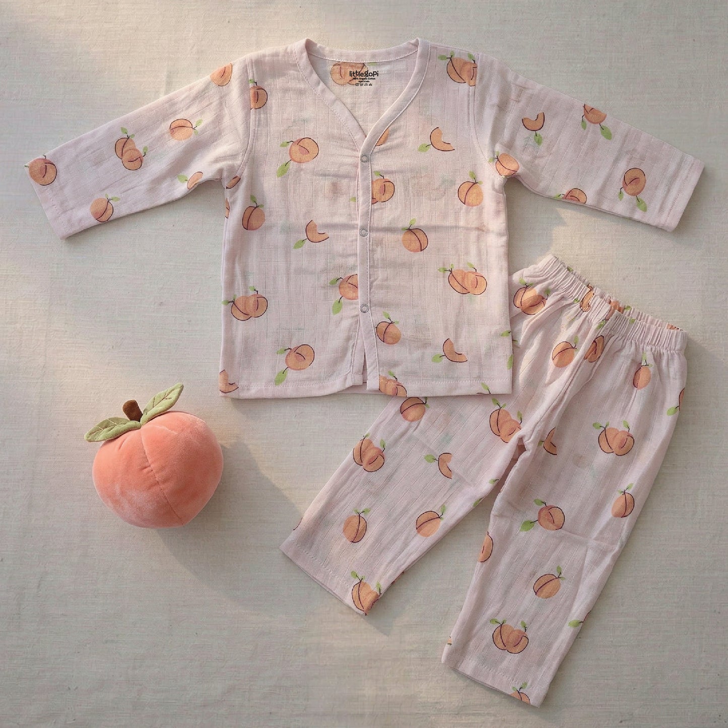 Vastra Organic Coloured Full Sleeve Muslin 2 sets Pyjamas (Peach and green Bunny print)