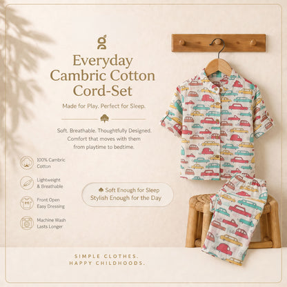 Vastra Cambric Cotton Play to Sleep Cord-Set Cars
