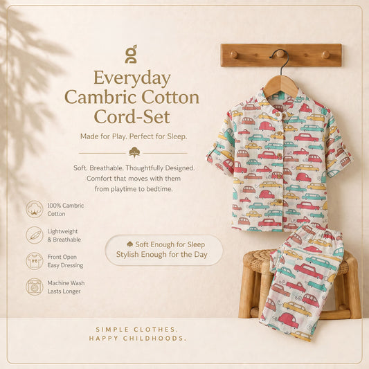 Vastra Cambric Cotton Play to Sleep Cord-Set Cars