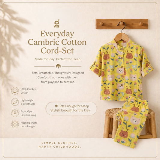 Vastra Cambric Cotton Play to Sleep Cord-Set Yellow Bear