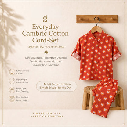 Vastra Cambric Cotton Play to Sleep Cord-Set Red hearts