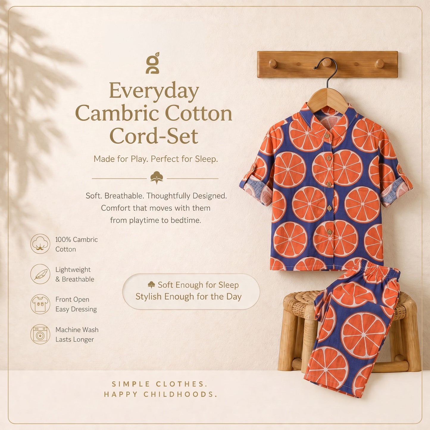 Vastra Cambric Cotton Play to Sleep Cord-Set Blue Orange