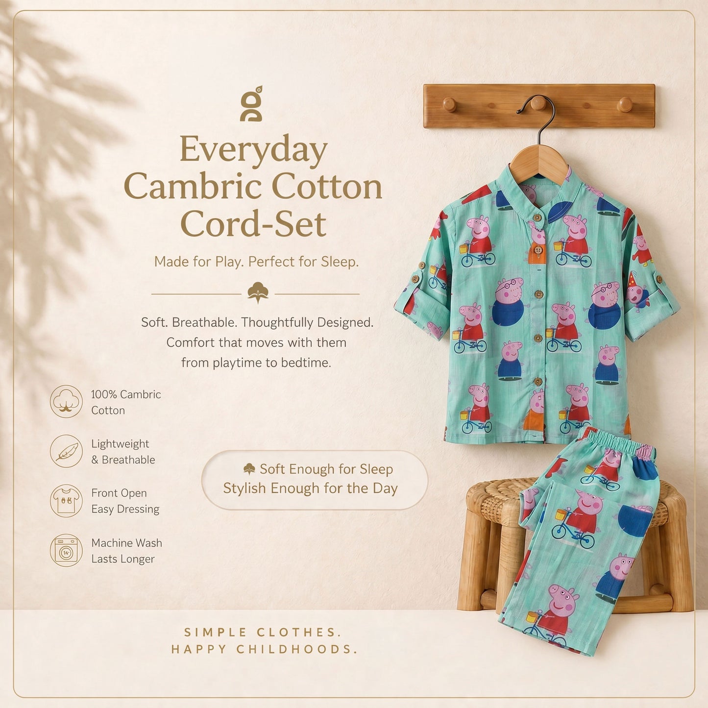 Vastra Cambric Cotton Play to Sleep Cord-Set Peppa Pig Print