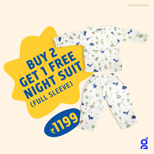 BUY 2 GET 1 FREE Organic Muslin Sleepsuit Combo Pack of 2 (Full Sleeve)