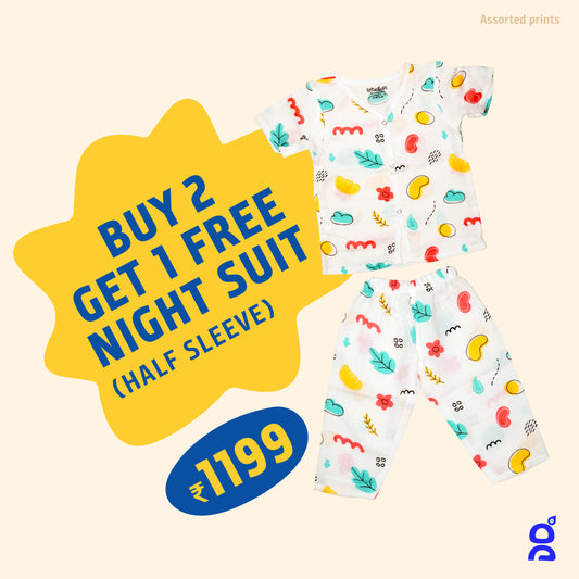 BUY 2 GET 1 FREE | Organic Muslin Sleepsuit Combo Pack of 2 (Half Sleeve)