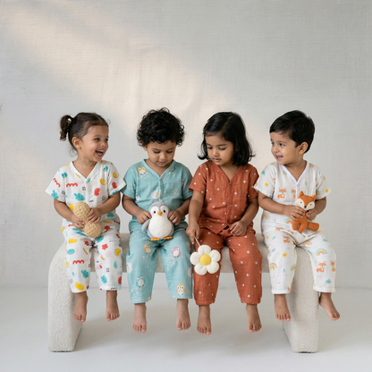 Vastra Organic coloured Half Sleeve Muslin Buy 3 sets Pyjamas and Get 1 Free