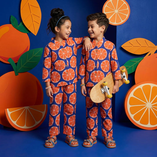 Vastra Cambric Cotton Play to Sleep Cord-Set Blue Orange