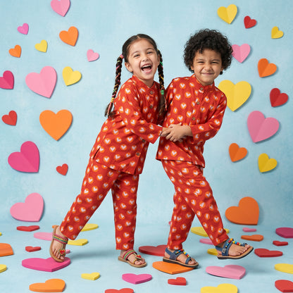 Vastra Cambric Cotton Play to Sleep Cord-Set Red hearts