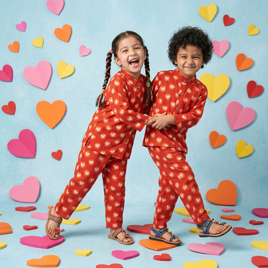 Vastra Cambric Cotton Play to Sleep Cord-Set Red hearts