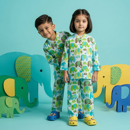 Vastra Cambric Cotton Play to Sleep Cord-Set Blue Elephant