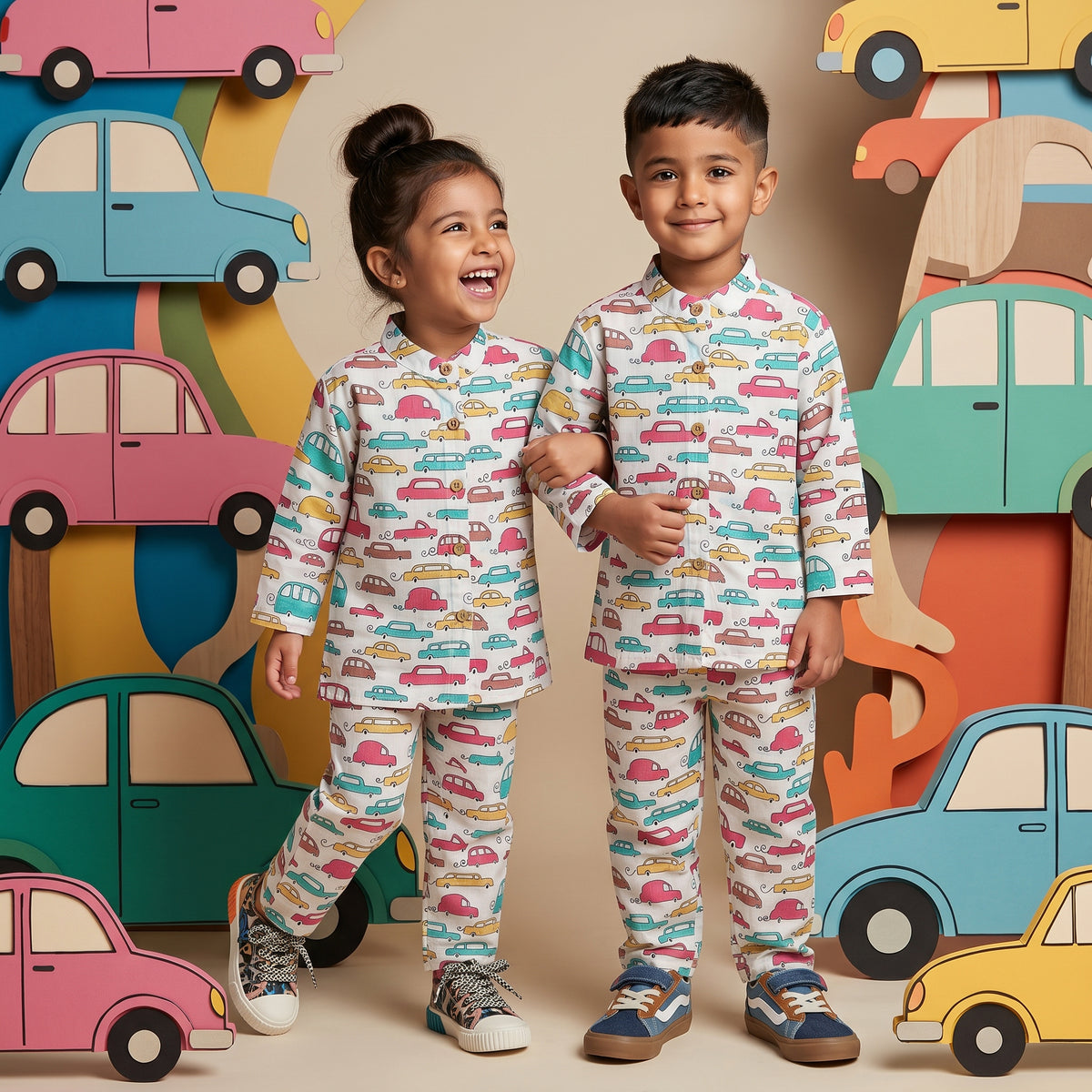 Vastra Cambric Cotton Play to Sleep Cord-Set colourful cars