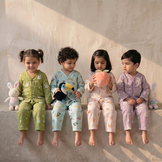 Vastra Organic coloured Full Sleeve Muslin Buy 3 sets Pyjamas and Get 1 Free