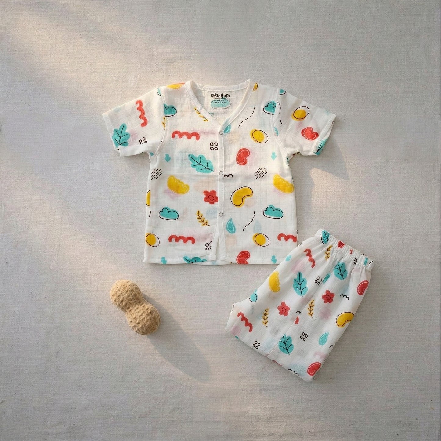 Vastra Organic Coloured Half Sleeve Muslin 2 sets Pyjamas (peanut and penguin print)