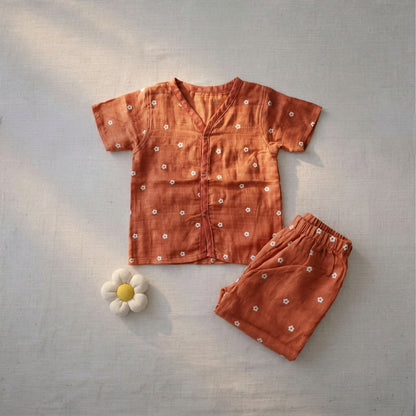 Vastra Organic Coloured Half Sleeve Muslin 2 sets Pyjamas (flower and fox print)