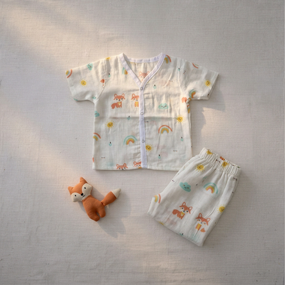 Vastra Organic Coloured Half Sleeve Muslin 2 sets Pyjamas (flower and fox print)