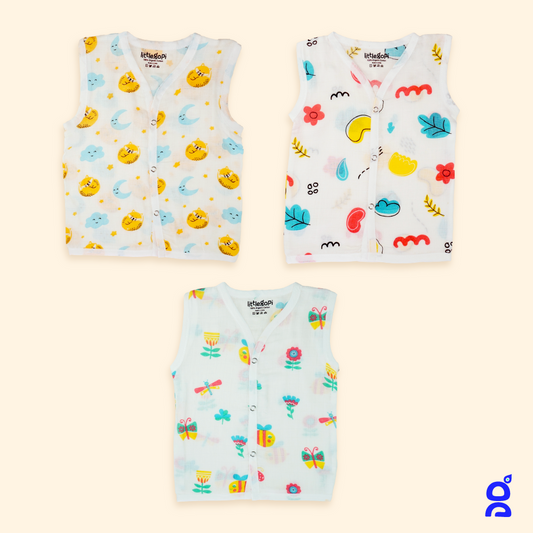Muslin Cotton Button Jabla (Pack of 3)
