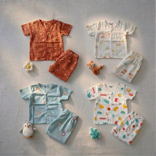 Vastra Organic coloured Half Sleeve Muslin Buy 3 sets Pyjamas and Get 1 Free