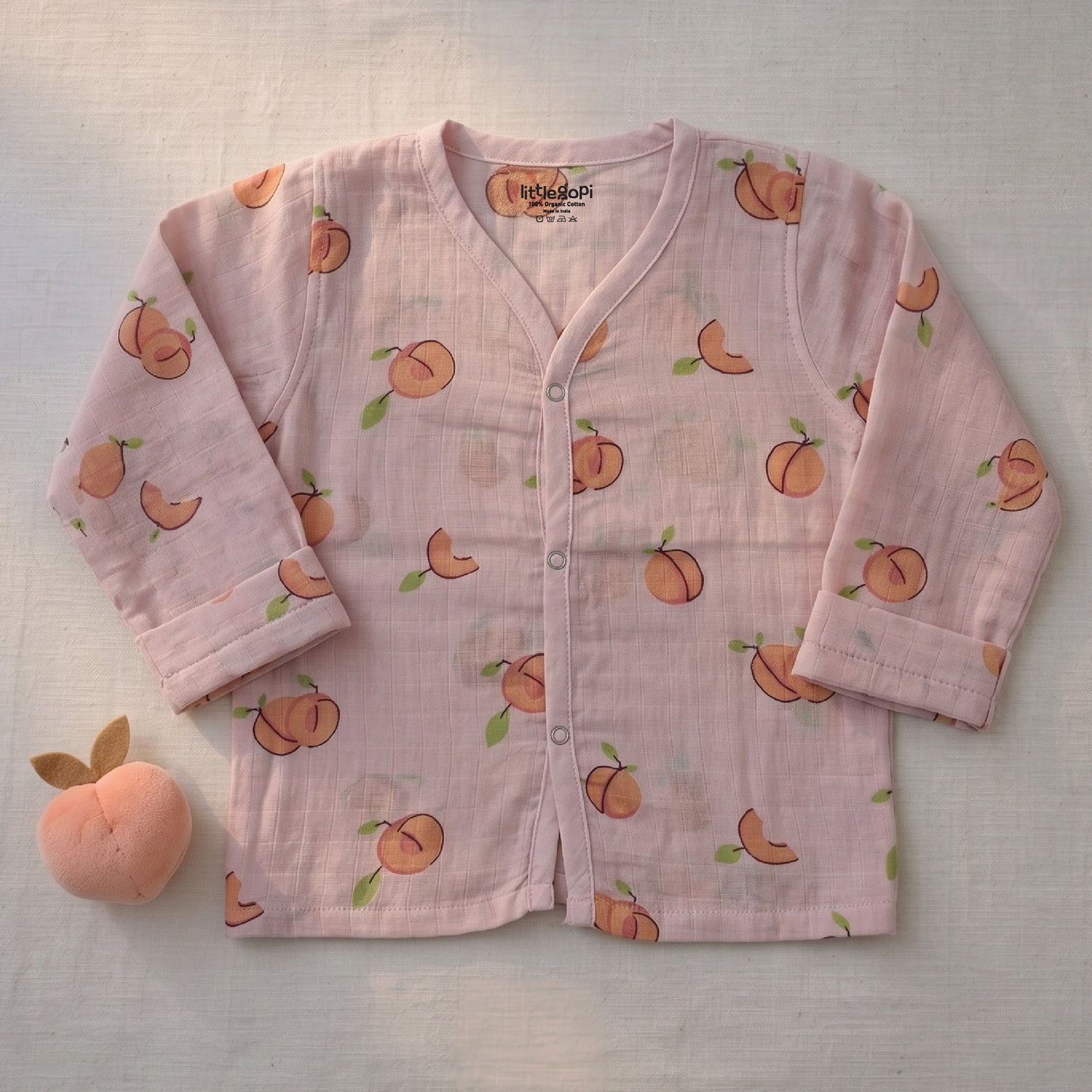 Vastra Organic Coloured Full Sleeve Muslin 2 sets Pyjamas (Peach and green Bunny print)