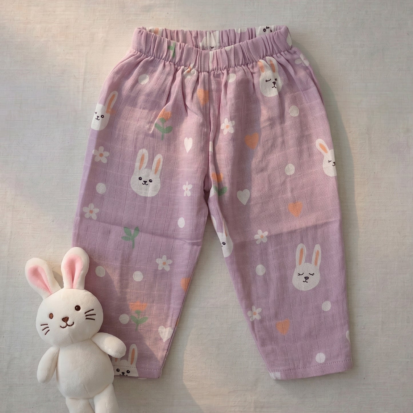 Vastra Organic Coloured Full Sleeve Muslin 2 sets Pyjamas (Blue Bird and Purple Bunny print)