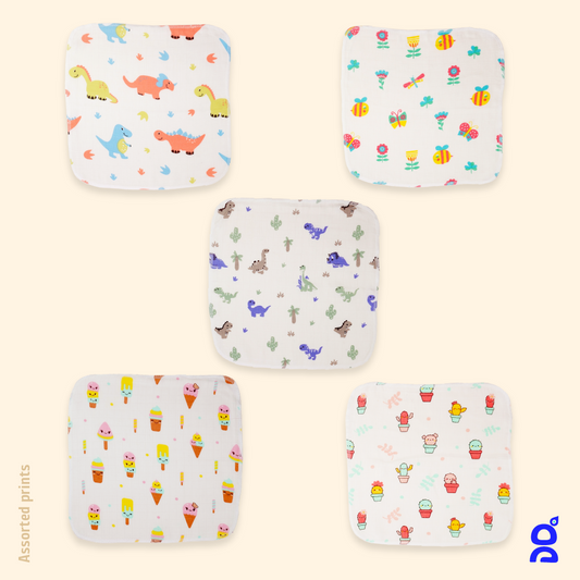 Premium Muslin Cotton Washcloth for New Born (Pack of 5)