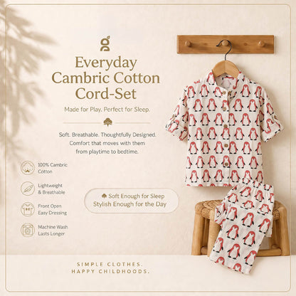 Vastra Cambric Cotton Play to Sleep Cord-Set White Penguin