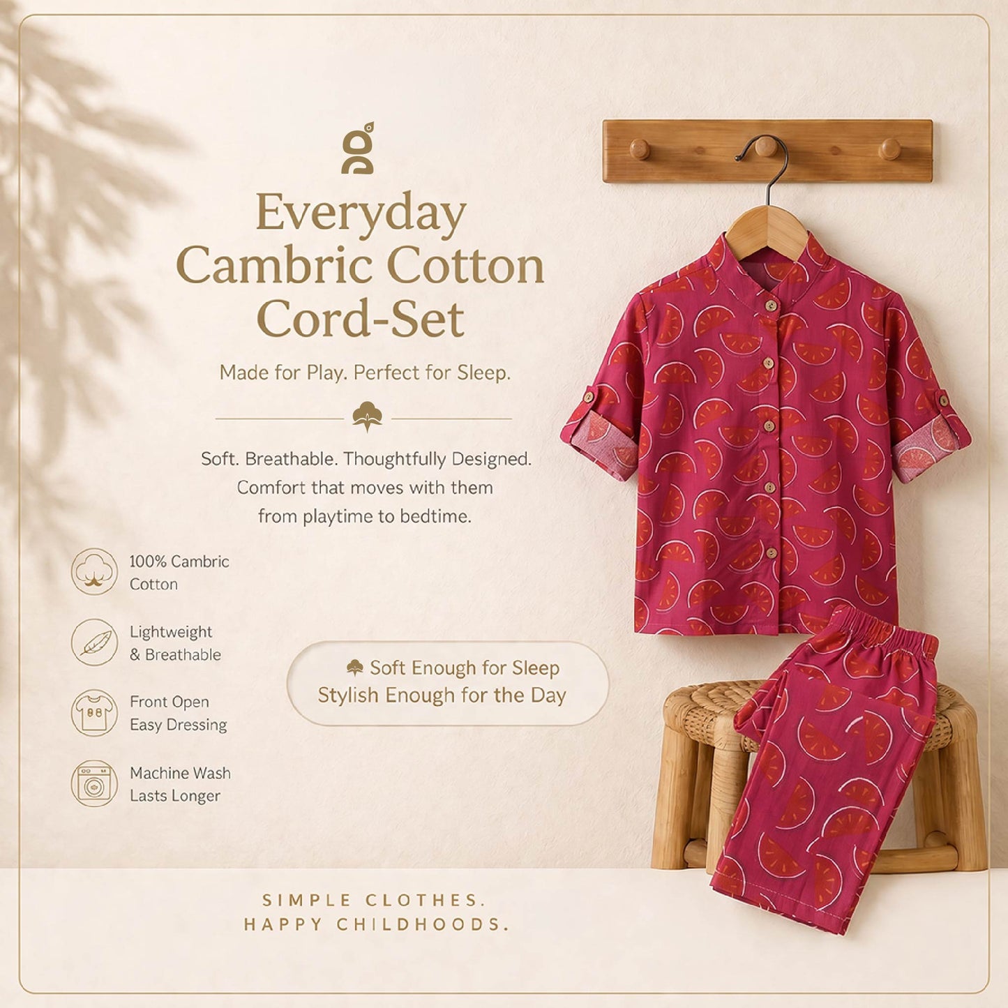 Vastra Cambric Cotton Play to Sleep Cord-Set Watermelon