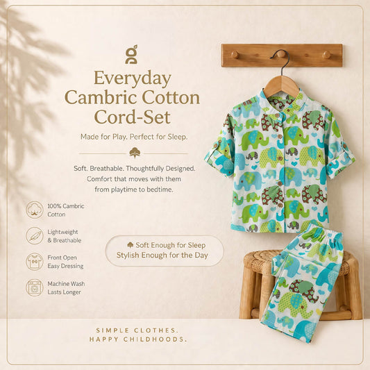 Vastra Cambric Cotton Play to Sleep Cord-Set Blue Elephant