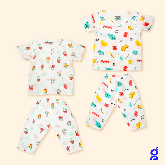 BUY 2 GET 1 FREE | Organic Muslin Sleepsuit Combo Pack of 2 (Half Sleeve)